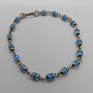 Vintage Sterling Silver Blue Beaded Bracelet